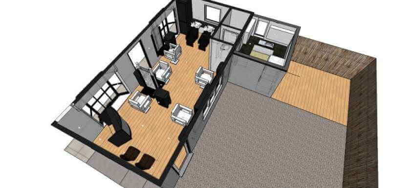 3D render of proposed shop interior from north west 
