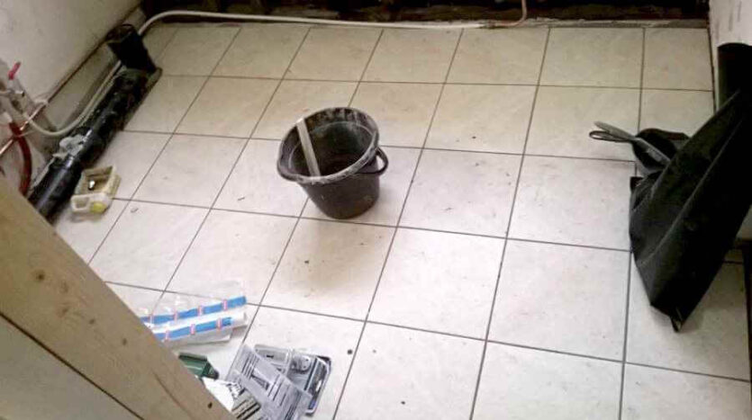 kitchen floor levelled tiled and grouted