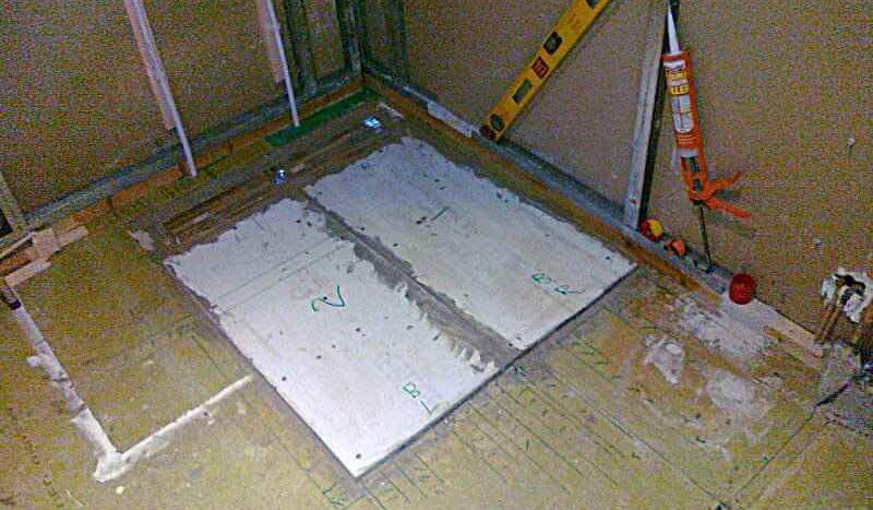 shower deck laid with hardiebacker board