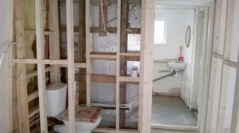 studwork built for new WC and kitchen wall