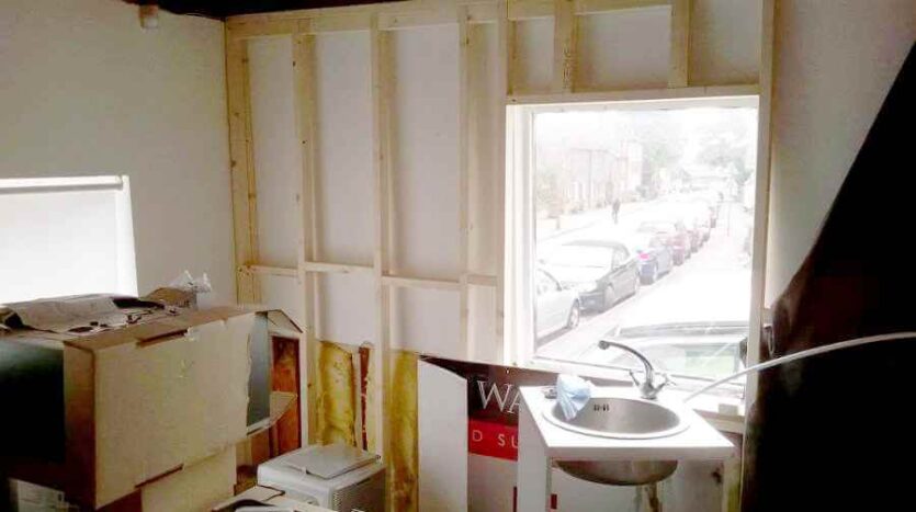 studwork complete for new wall at southen end of shop
