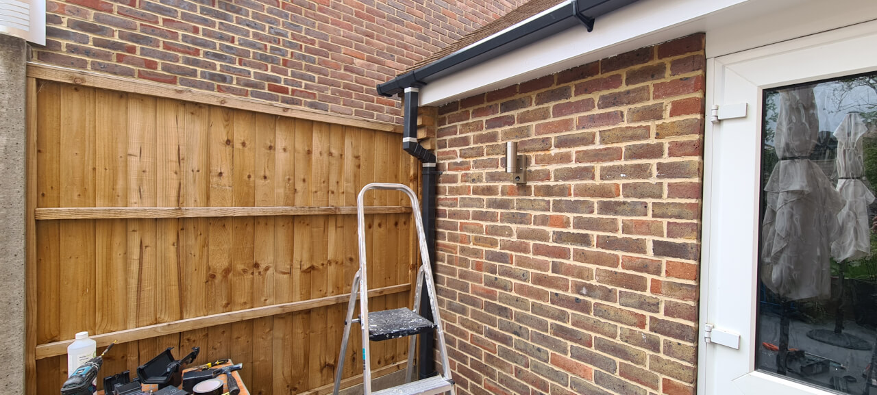 New downpipe connected to the 110mm drainage pipe adaptor