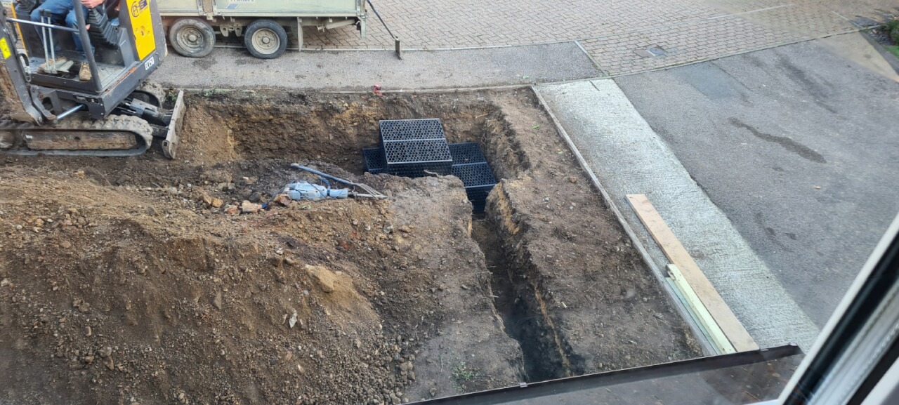 Attenuation crates laid in the soak away pit