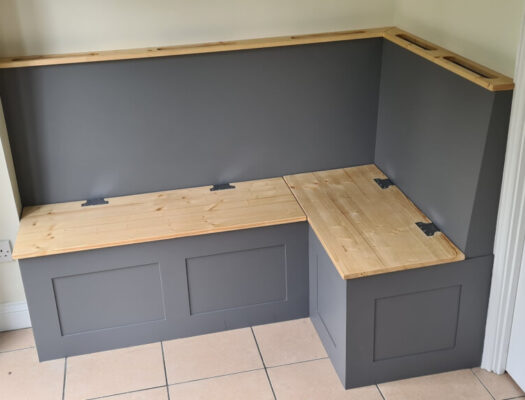 Corner bench seat with storage project completed scaled