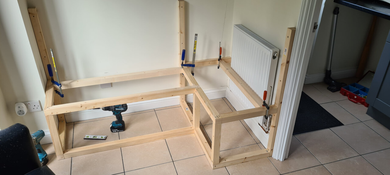 Framing and studwork for the seat part of the bench