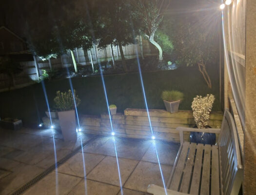 garden lit up at night