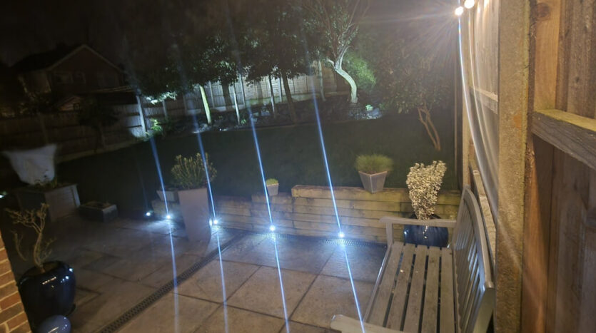 garden lit up at night